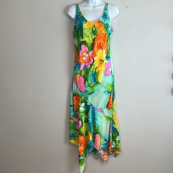 Vintage Jams World Asymmetrical Tropical Dress XS in Parisian Garden Watercolor